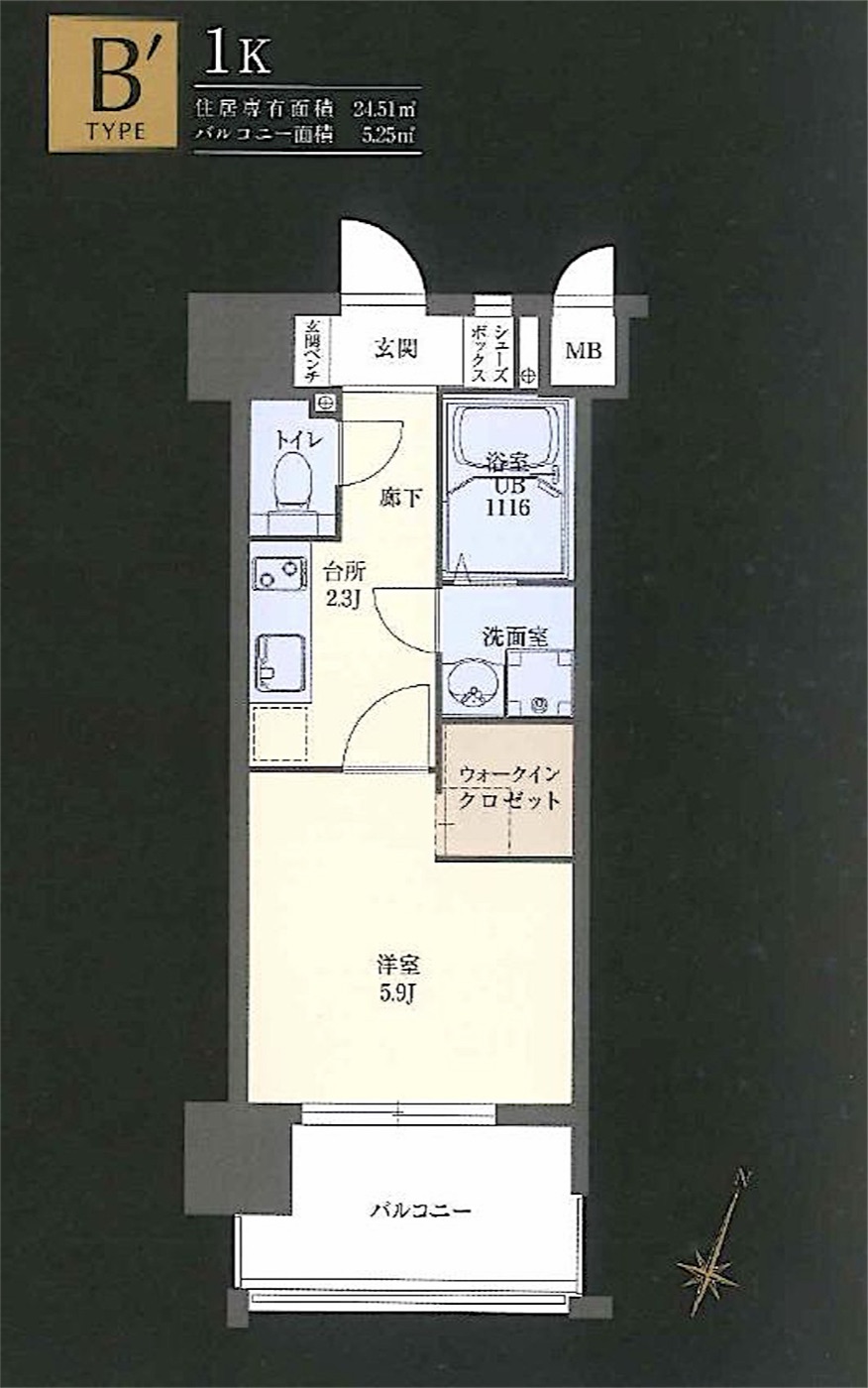 中央区 春吉1丁目の1K 間取り図