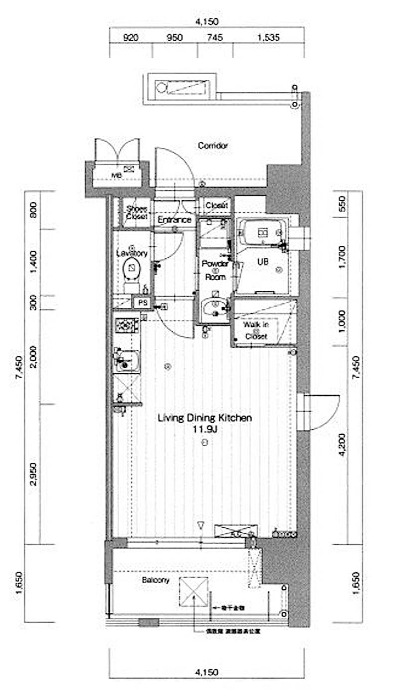 中央区 高砂2丁目のワンルーム 間取り図