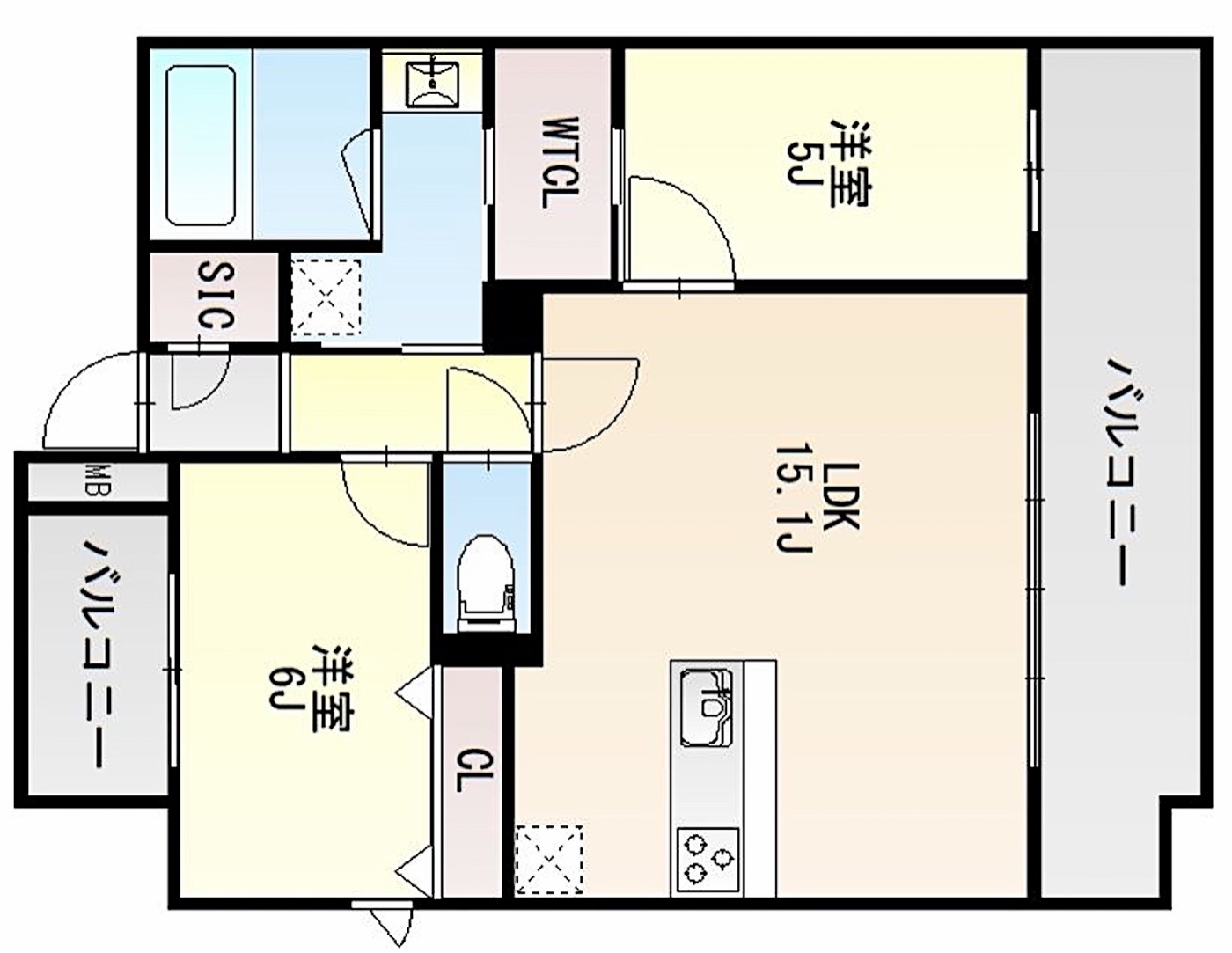 中央区 高砂1丁目の2LDK 間取り図
