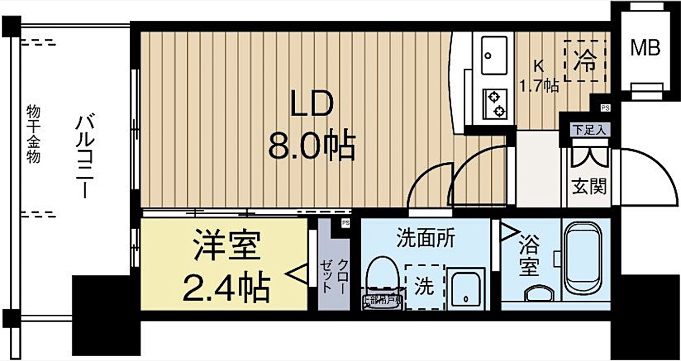 中央区 大手門2丁目の1LDK 間取り図