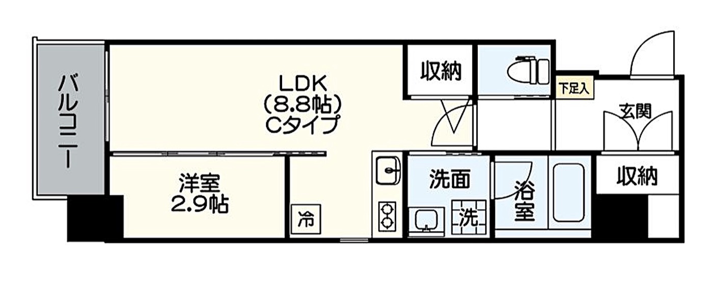 博多区 祇園町の1LDK 間取り図