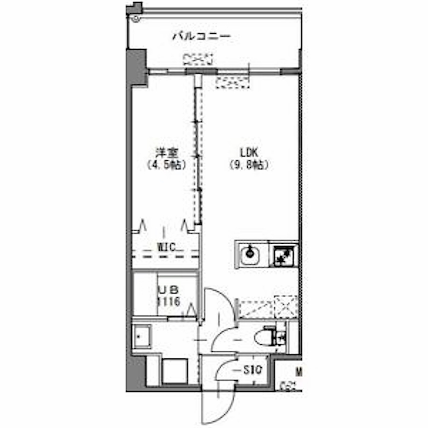 博多区 中呉服町の1LDK 間取り図