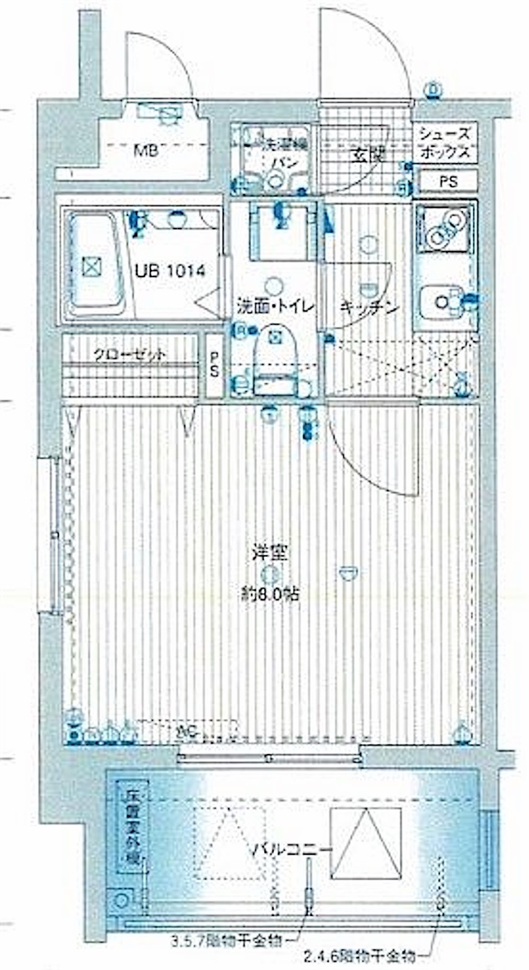 中央区 港3丁目の1K 間取り図