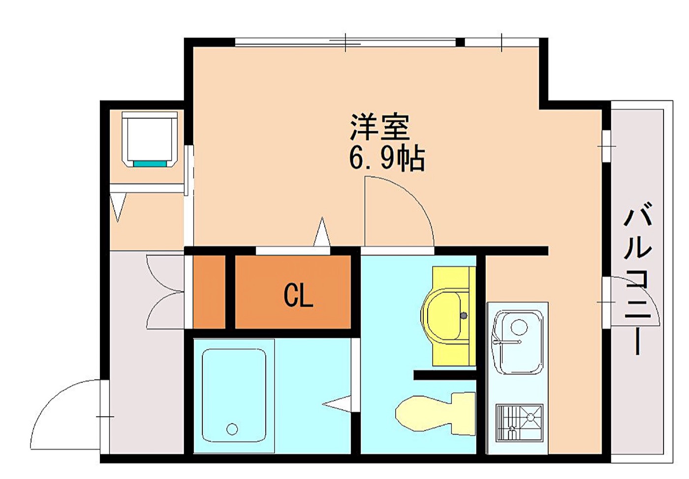 中央区 警固1丁目のワンルーム 間取り図