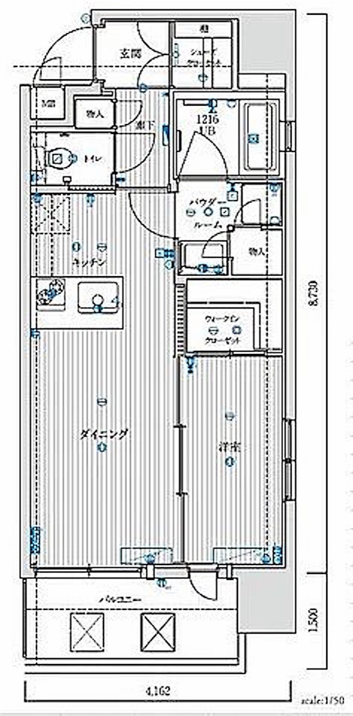 博多区 美野島2丁目の1LDK 間取り図