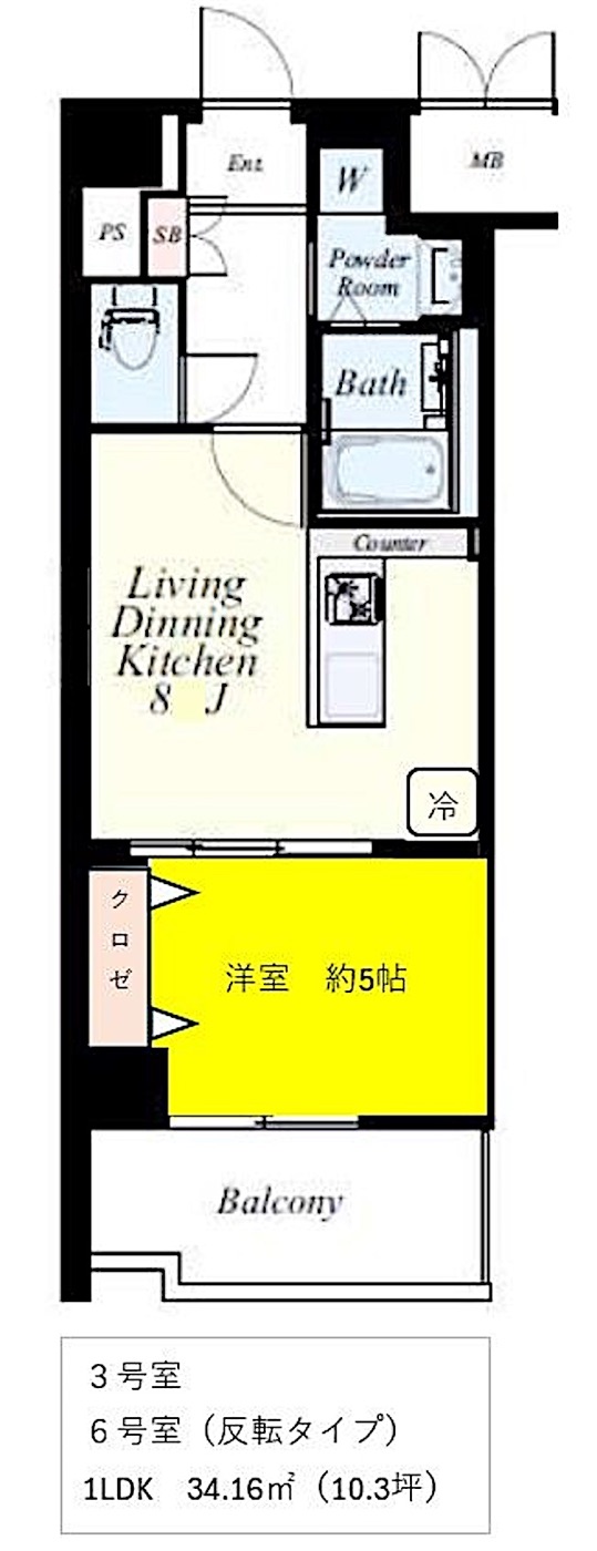 中央区 薬院3丁目の1LDK 間取り図