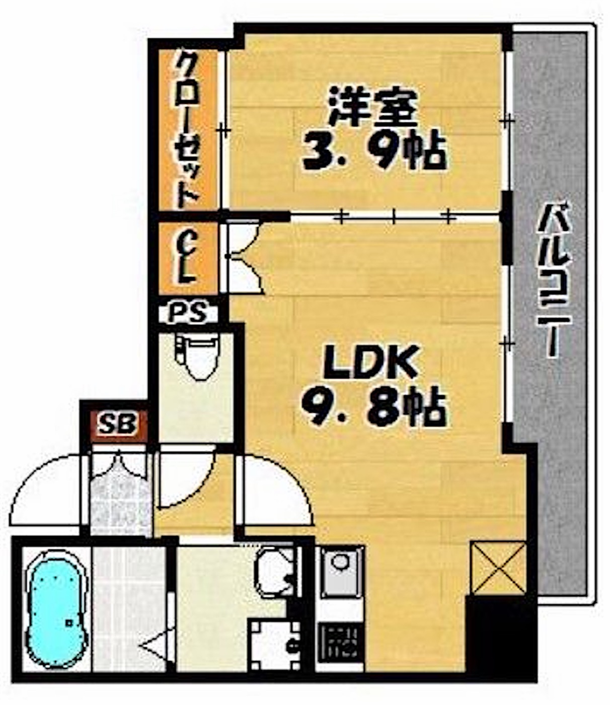 博多区 千代1丁目の1LDK 間取り図