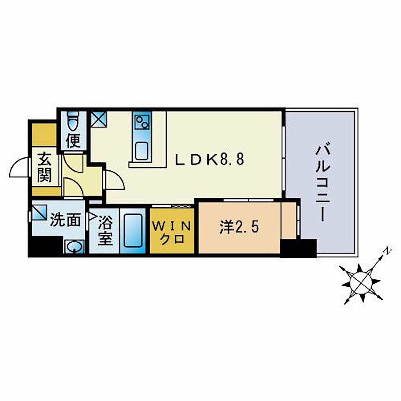 中央区 長浜3丁目の1LDK 間取り図