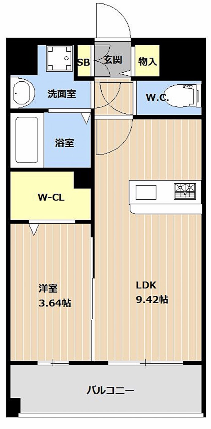 中央区 薬院2丁目の1LDK 間取り図
