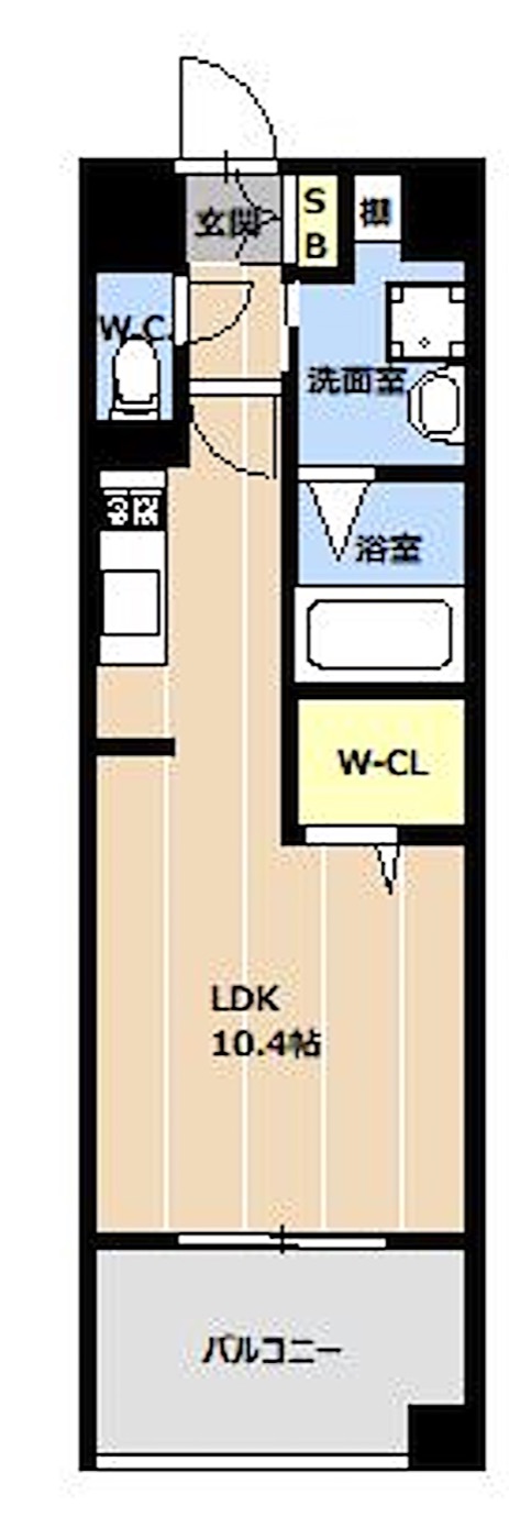 博多区 須崎町のワンルーム 間取り図