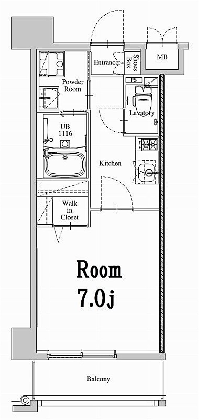 中央区 舞鶴2丁目の1K 間取り図