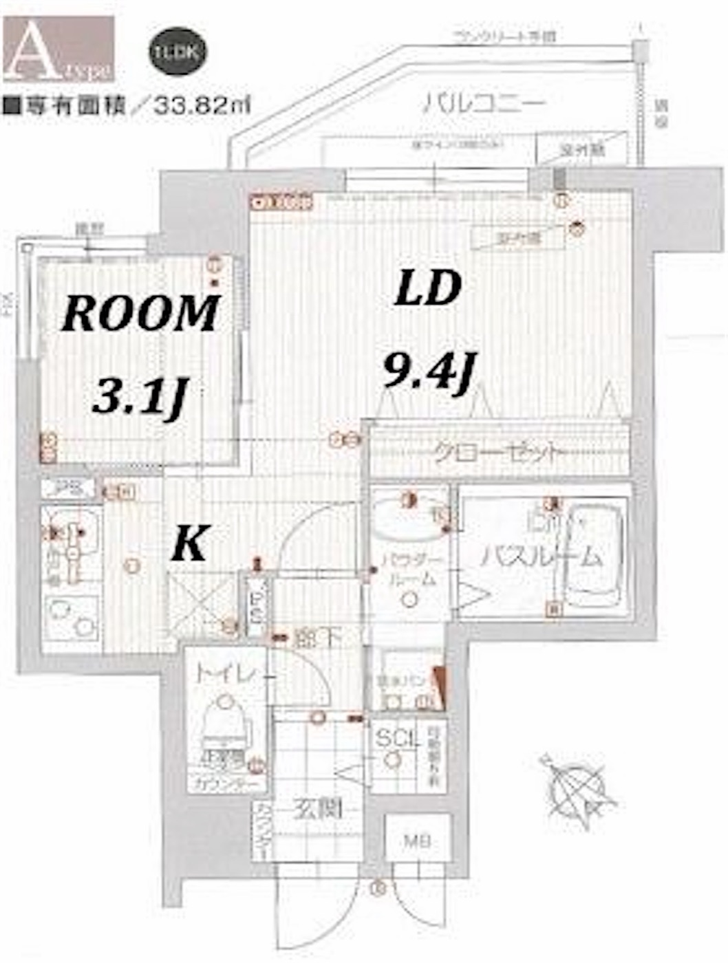 博多区 大博町の1LDK 間取り図