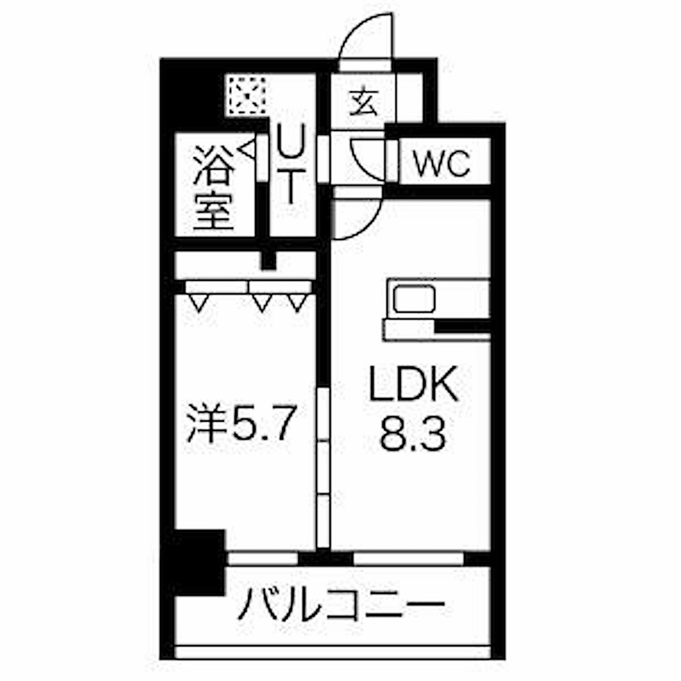 中央区 高砂1丁目の1LDK 間取り図