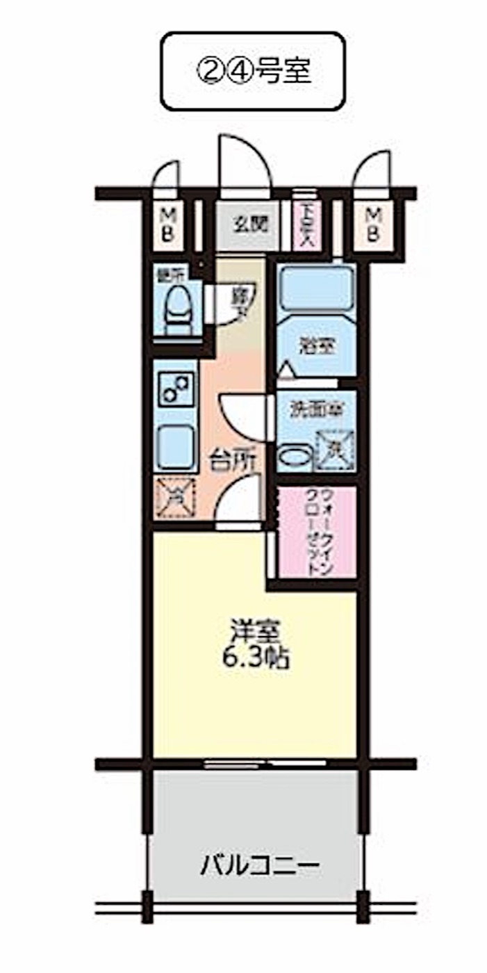 中央区 警固2丁目の1K 間取り図