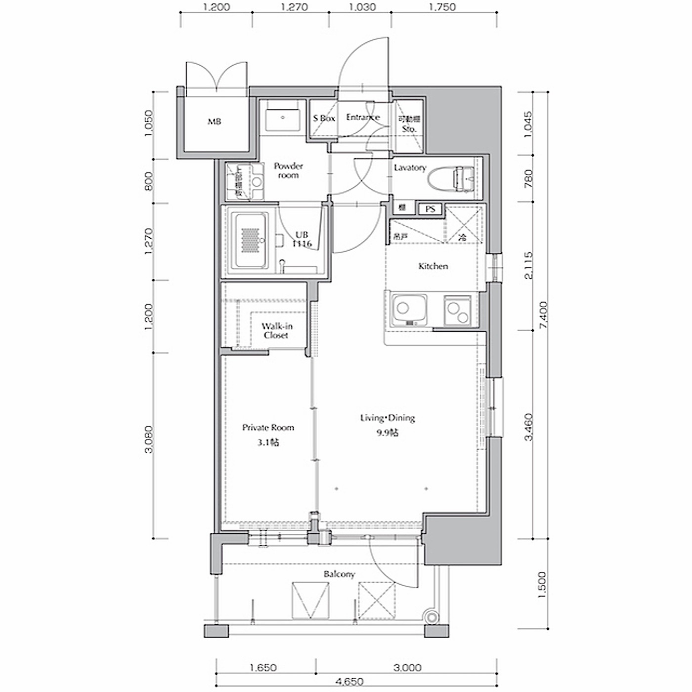 博多区 古門戸町の1LDK 間取り図