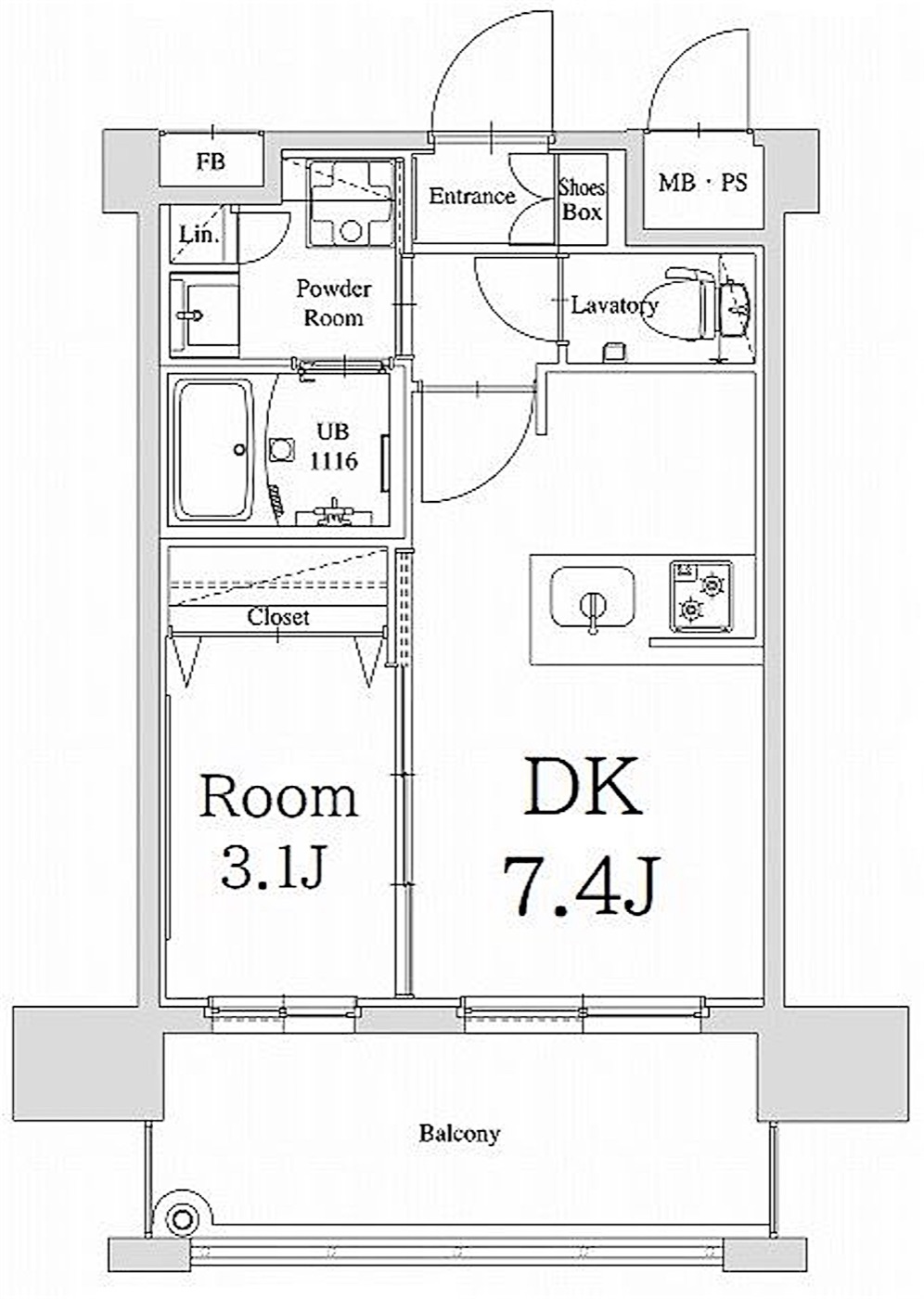 中央区 春吉2丁目の1DK 間取り図