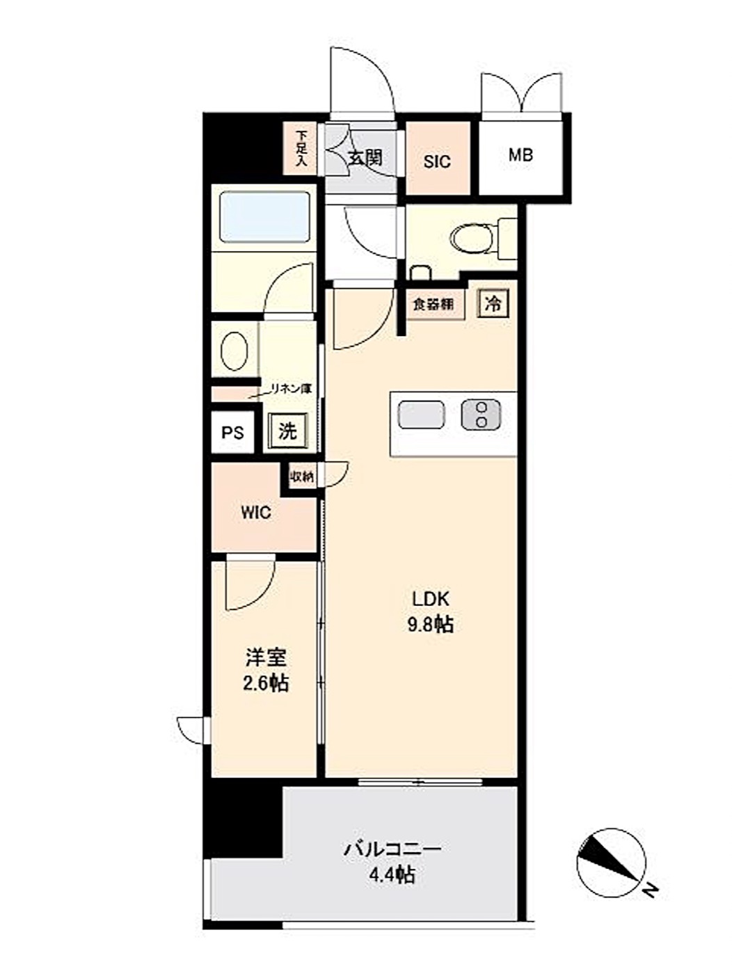 中央区 渡辺通2丁目の1LDK 間取り図