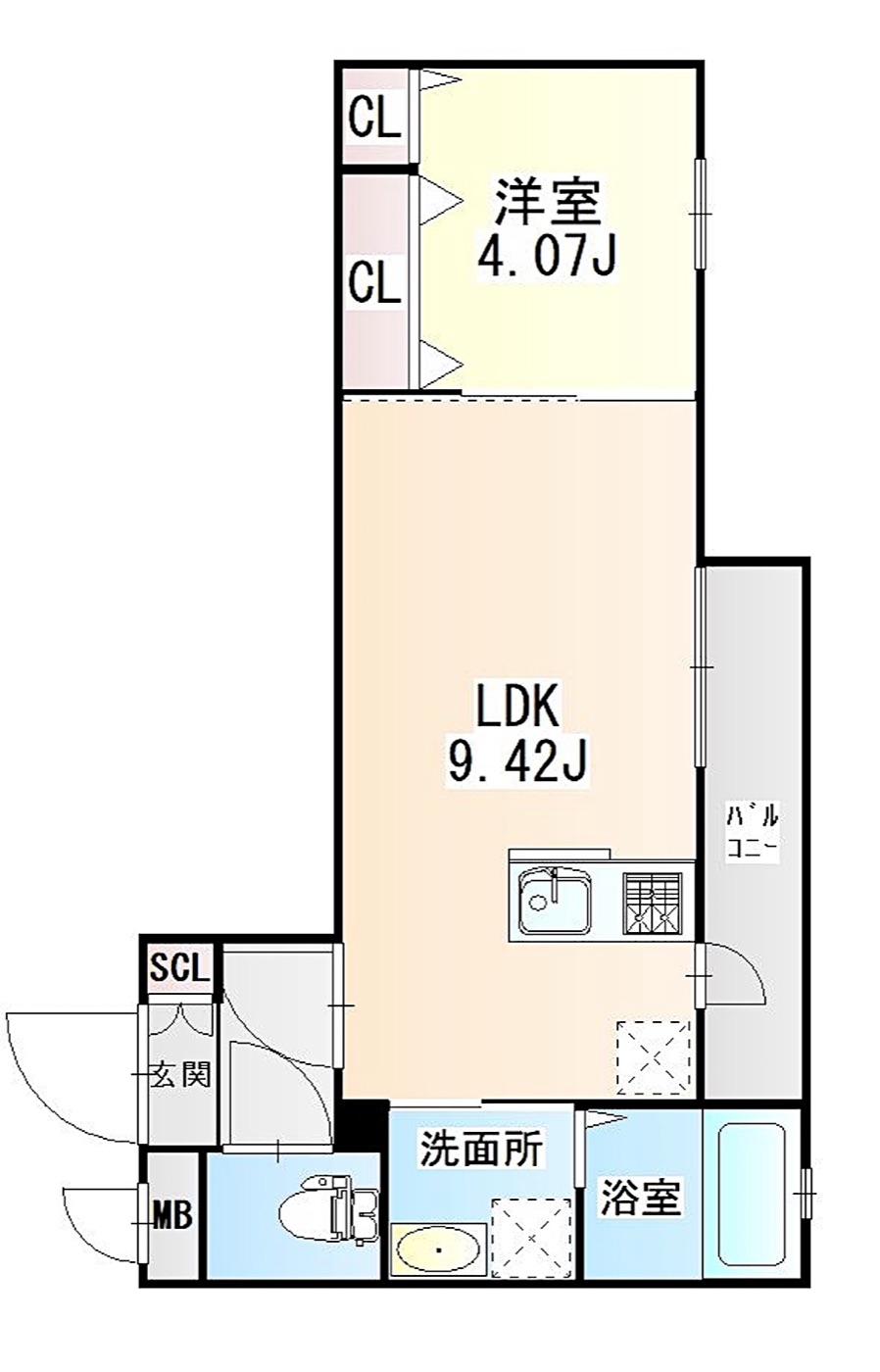 博多区 美野島2丁目の1LDK 間取り図