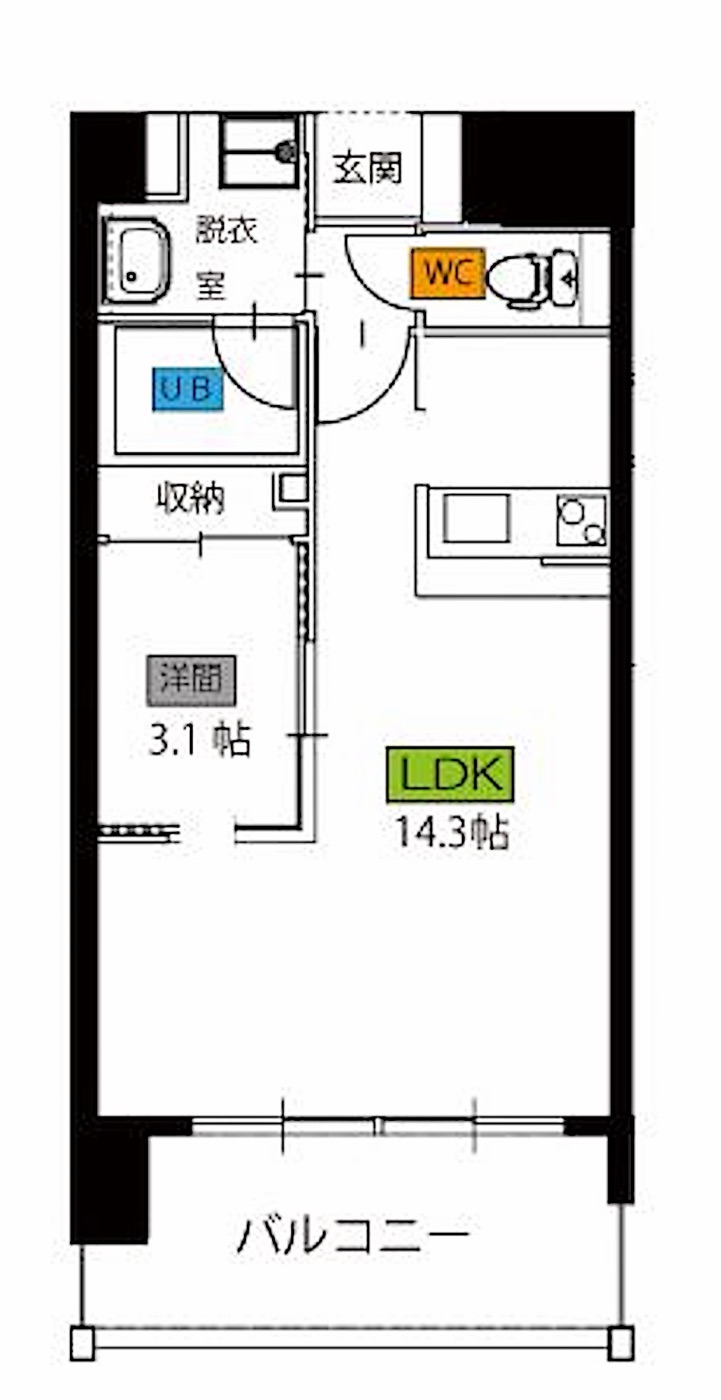 博多区 石城町の1LDK 間取り図
