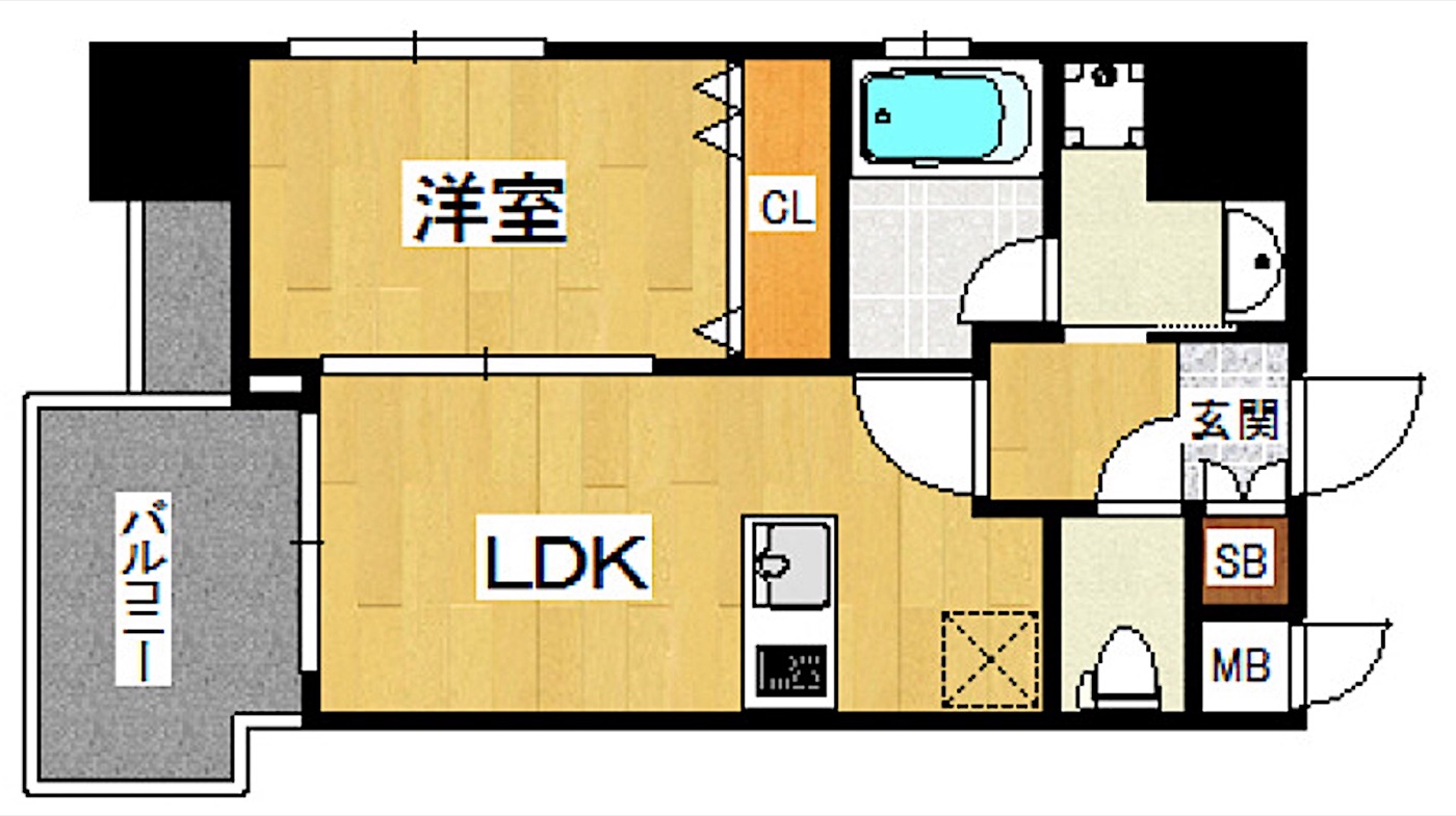 博多区 美野島2丁目の1LDK 間取り図