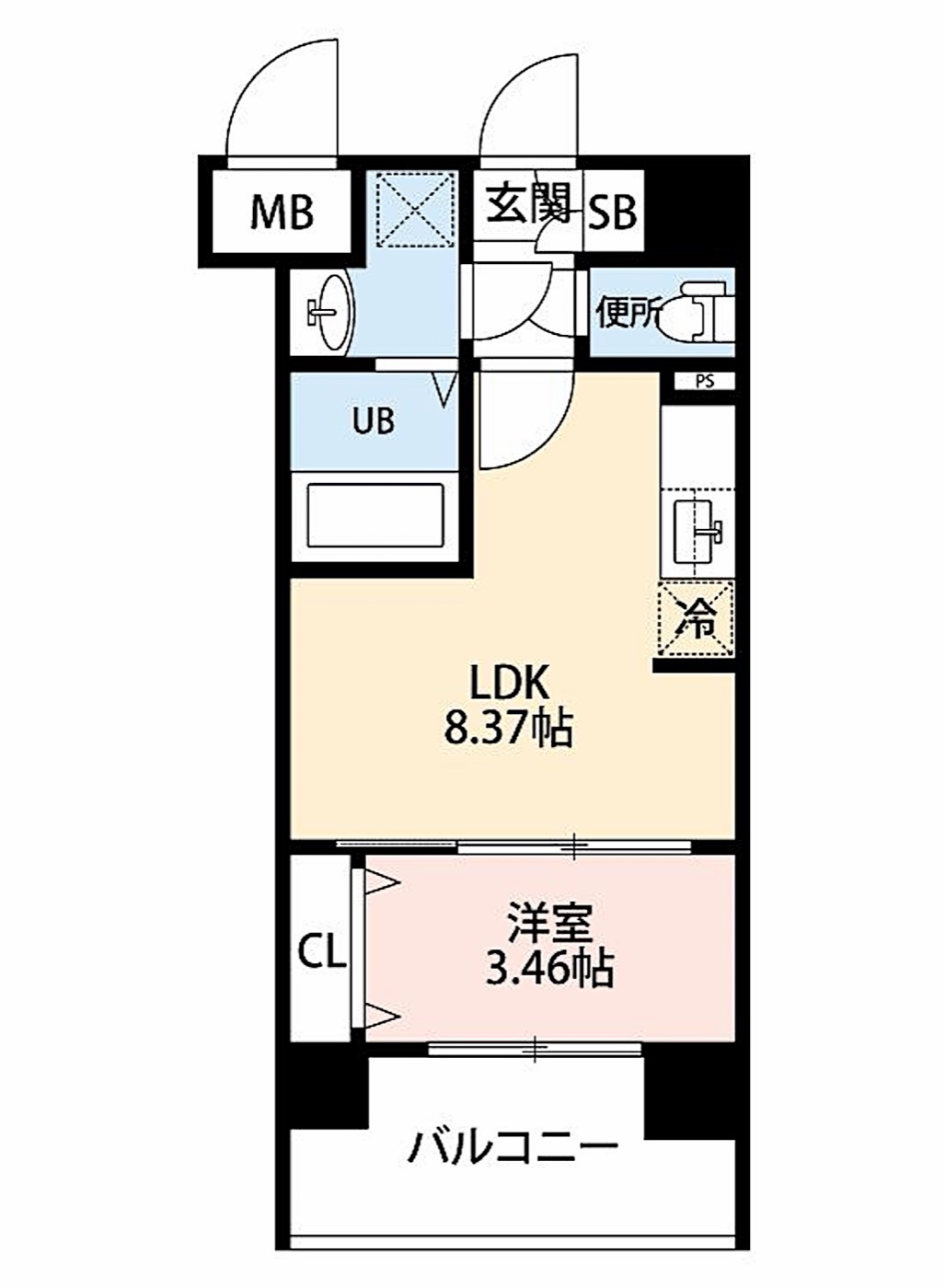 博多区 美野島1丁目の1LDK 間取り図