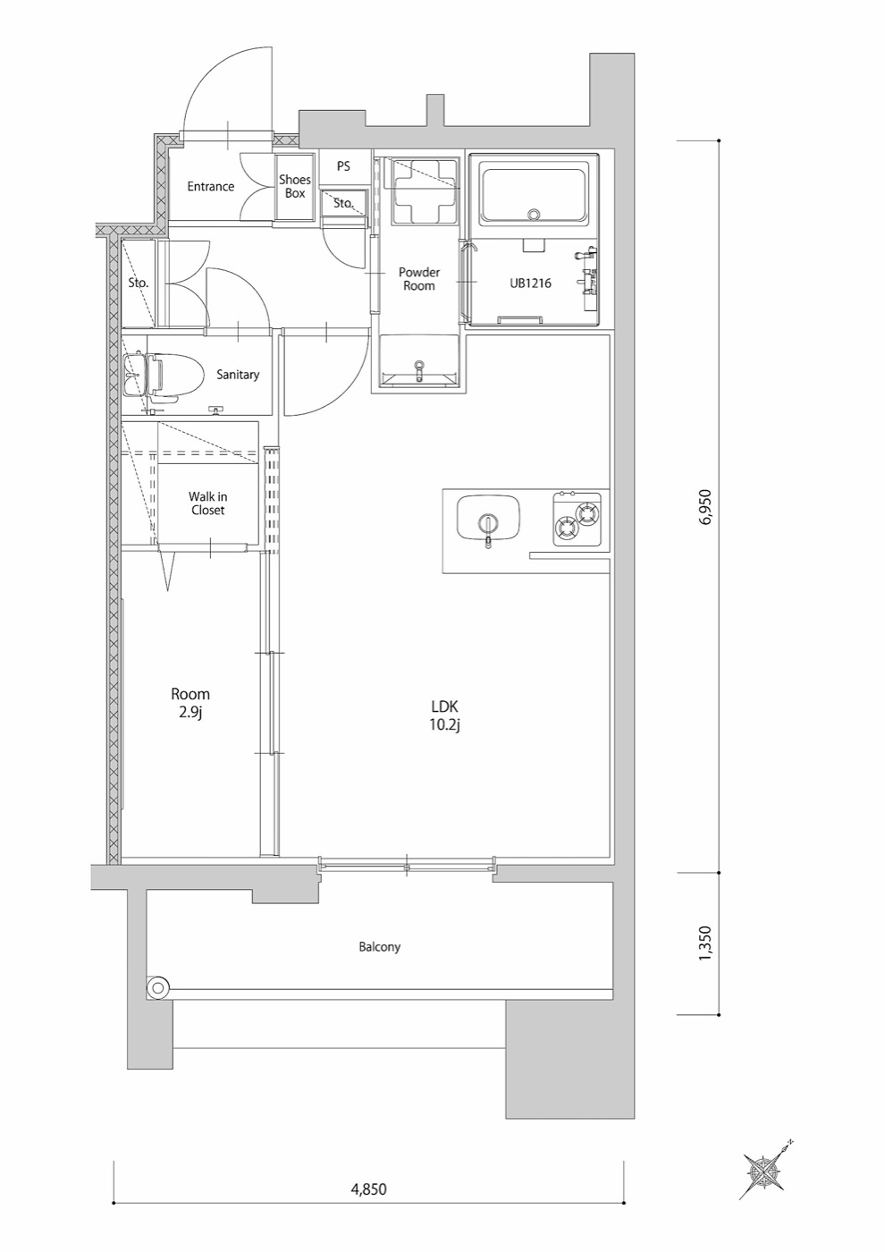 博多区 築港本町の1LDK 間取り図