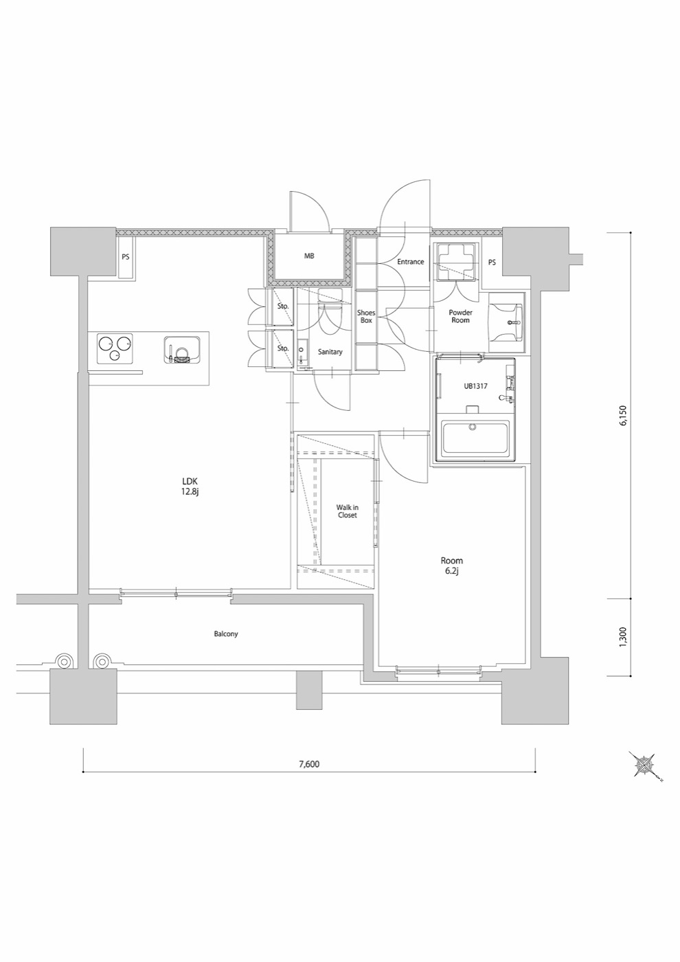 博多区 築港本町の1LDK 間取り図